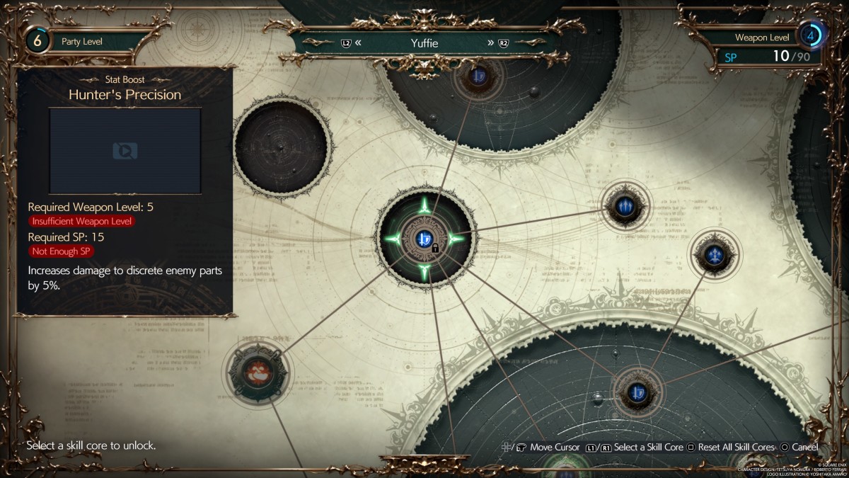 A locked skill on the folio screen in FF7 Rebirth